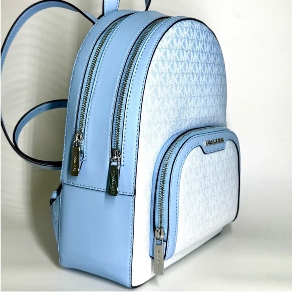 Michael Kors Light Blue and White Monogram Backpack